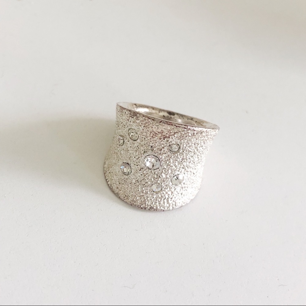 Silver statement ring with set crystals